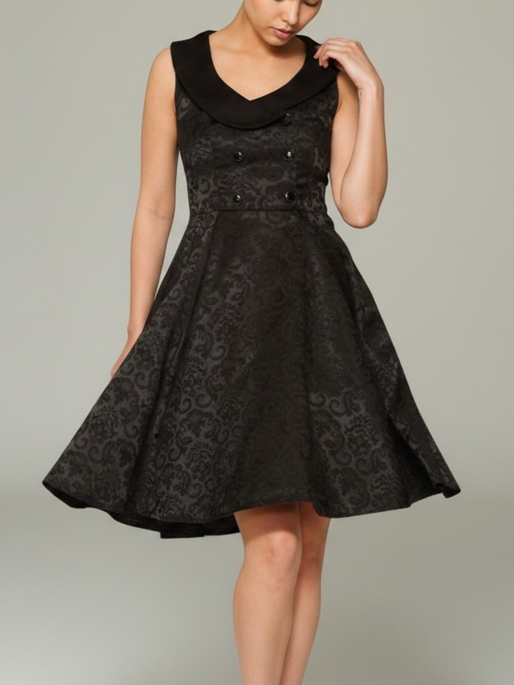 Hearts & Roses London Gothika Mini Dress Black Brocade Floral Goth sz 6